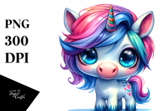 Vibrant Drawing of Cute Unicorn with Floral Wreath Product Image 1