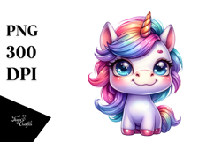 Vibrant Drawing of Cute Unicorn with Floral Wreath Product Image 1