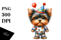 Cute Yorkshire Terrier in Party Hat | Sublimation Clipart Product Image 1