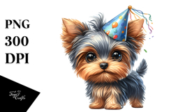 Cute Yorkshire Terrier in Party Hat | Sublimation Clipart Product Image 1