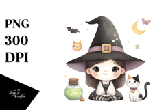 Whimsical Funny Witch with Cat PNG Product Image 1