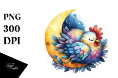 Colorful Watercolor Chicken on Moon Clipart Product Image 3