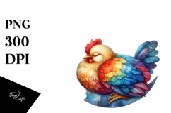 Colorful Watercolor Chicken on Moon Clipart Product Image 1
