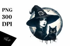 Retro Witch with Cat Clipart, Transparent PNG Product Image 3