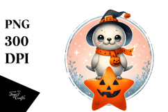 Cute Seal Halloween Retro Star Watercolor PNG Product Image 1