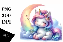 Colorful Baby Unicorn Smiling Moon Clipart Product Image 3