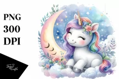 Colorful Baby Unicorn Smiling Moon Clipart Product Image 1