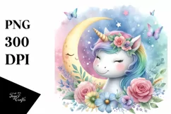 Colorful Baby Unicorn Smiling Moon Clipart Product Image 1