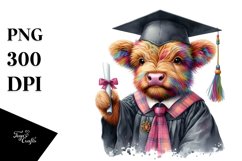Colorful Baby Highland Cow Graduation PNG Product Image 3