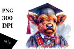 Colorful Baby Highland Cow Graduation PNG Product Image 1