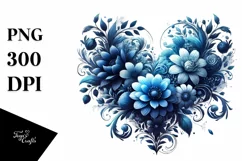 Blue Floral Heart Digital Painting PNG Product Image 1