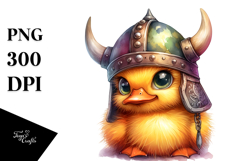 Goofy-Eyed Baby Duck with Viking Helmet PNG Product Image 1