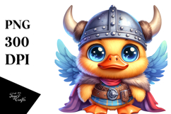 Goofy-Eyed Baby Duck with Viking Helmet PNG Product Image 1