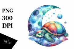 Colorful Watercolor Turtle on Moon Clipart Product Image 3