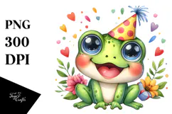 Cute Baby Frog with Party Hat PNG Product Image 1