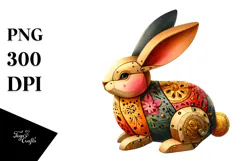 Colorful Wood Bunny on Splashy Background PNG Product Image 1