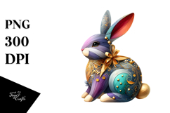 Colorful Wood Bunny on Splashy Background PNG Product Image 1