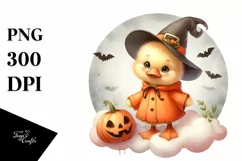 Cute Baby Duck Halloween Retro Cloud Watercolor PNG Product Image 3