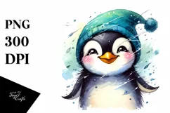Whimsical Funny Penguin Portrait | Watercolor Clipart Product Image 1