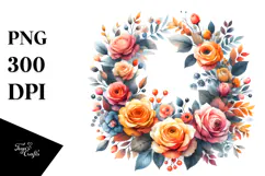 Colorful Abstract Wreath with Orange Roses | Sublimation Product Image 1