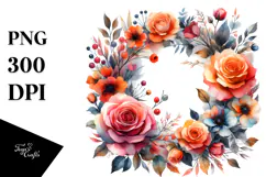 Colorful Abstract Wreath with Orange Roses | Sublimation Product Image 1