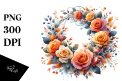Colorful Abstract Wreath with Orange Roses | Sublimation Product Image 1