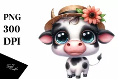 Watercolor Baby Cow with Hat Standing Up Product Image 3