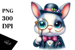 Jovial Baby Rabbit with Monocle PNG Product Image 1