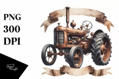 Vintage Rusty Tractor with Ribbons | Watercolor Clipart Product Image 3