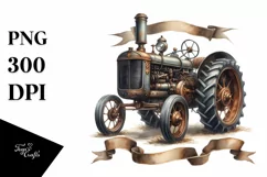 Vintage Rusty Tractor with Ribbons | Watercolor Clipart Product Image 1