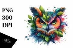 Abstract Owl with Plant Leaves, PNG Product Image 1