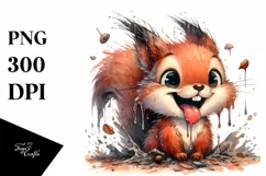 Washed Squirrel Tongue Out | Watercolor Clipart Product Image 1