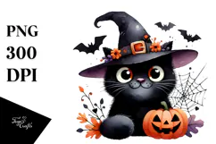 Funny Halloween Black Cat Clipart PNG Product Image 1