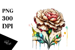 Wooden Stained Carnation Watercolor Splash | Sublimation Product Image 1