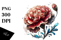 Wooden Stained Carnation Watercolor Splash | Sublimation Product Image 1