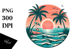 Tropical Beach Sunset, Clipart PNG Product Image 1