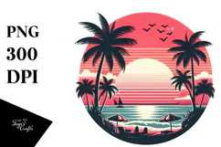 Retro Tropical Beach Sunset PNG Product Image 1