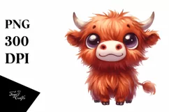 Expressive Highland Cow Watercolor PNG Product Image 1