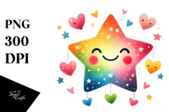 Colorful Digital Star Hearts PNG Product Image 1