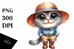 Watercolor Cat with Big Eyes and Sun Hat Product Image 3
