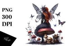Gothic Fairy on Mushroom PNG Product Image 1