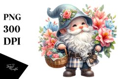Cute Gnome Holding a Basket of Flowers | Sublimation | Product Image 1