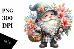Cute Gnome Holding a Basket of Flowers | Sublimation | Product Image 1