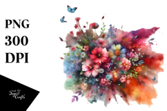 Grungy Flower Watercolor Painting with Splashes Made of Product Image 1