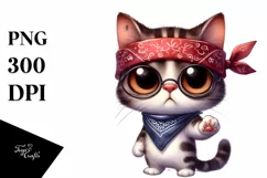 Watercolor Cat with Big Eyes and Bandana Product Image 3