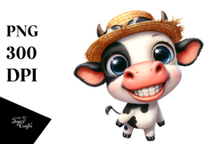 Confused Baby Cow with Goofy Smile in Sun Hat | Sublimation Product Image 1