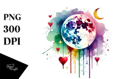 Simple Moon with Blood and Hearts PNG Product Image 1