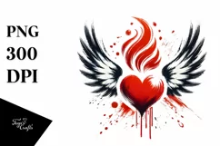 Colorful Heart with Wings and Fire, PNG Product Image 1
