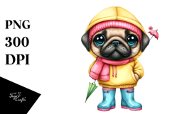 Adorable Baby Pug in Rain Boots | Sublimation Clipart Product Image 1