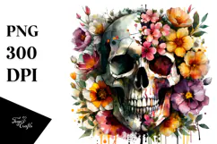 Spring Flowers Skull Watercolor, Transparent PNG Product Image 1